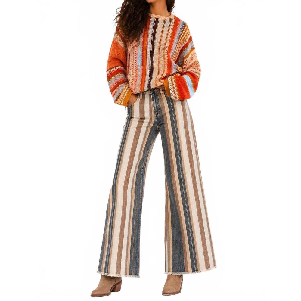 NEW LITTLE SECRET OF MINE colorblock long sleeve stripe sweater in orange crush
